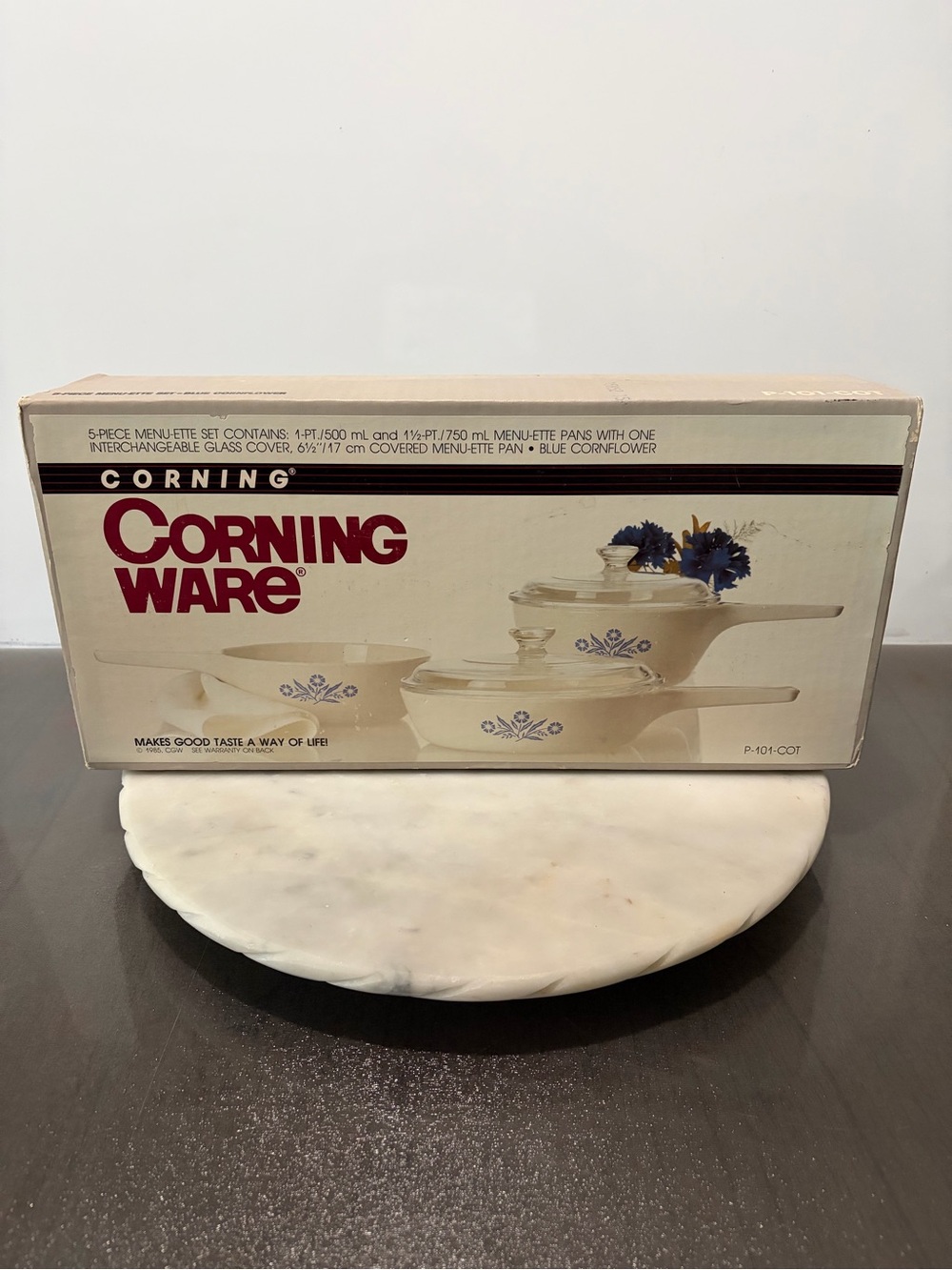New Vintage 1985 Corning Ware 5 Piece Menu-Ette Set in Blue Cornflower P-101-COT